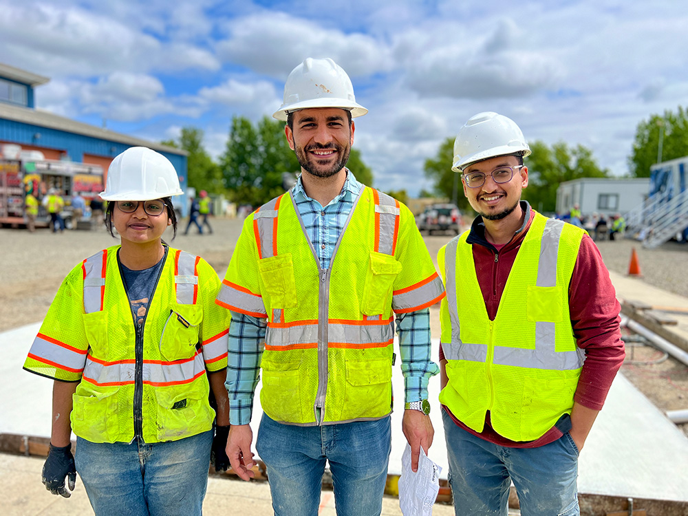 Students in hard hats and PPE