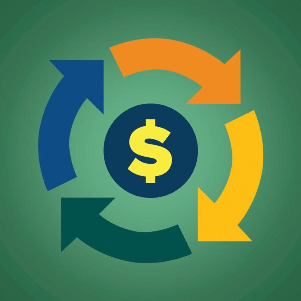 illustration of a dollar sign circled by arrows